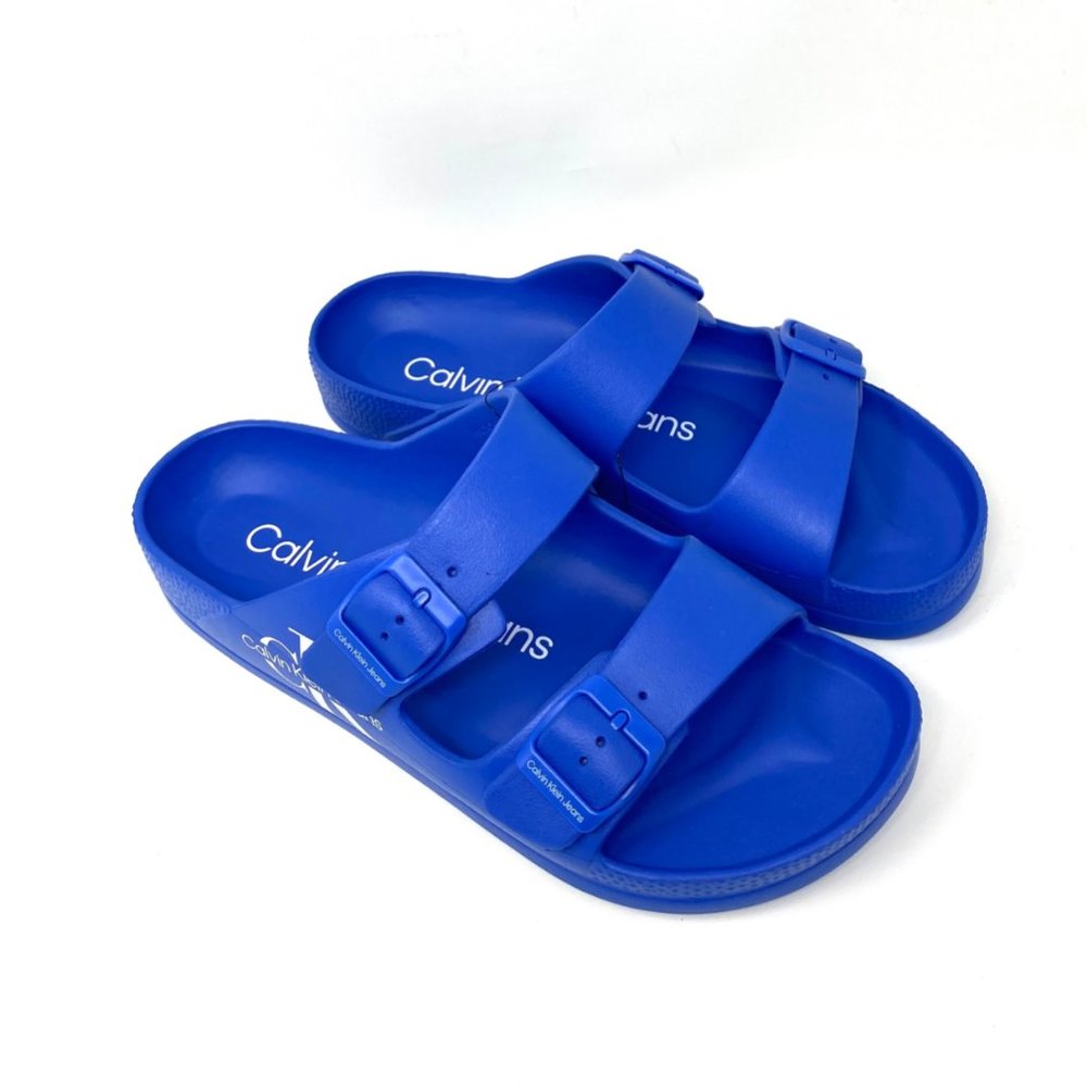 Calvin Klein Men’s Size 8 CMZION-Z ZION2 BAND SLIDE Monogram Slip On Sandal Blue - Picture 3 of 9